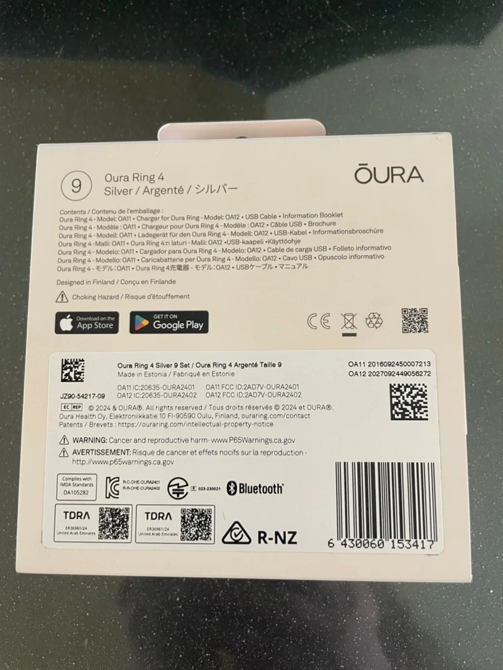 Oura ring 4 silver size 9 Bluetooth activity tracker
